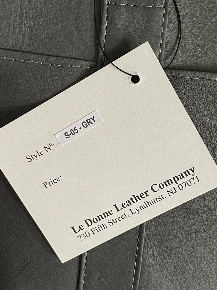 NUEVO CON ETIQUETAS Bolso de Mano Le Donne Grande Gris Cuero con Cremallera Doble Correa 17”x12”x5” Foto 3 de 4