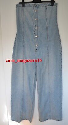 ZARA NEW WOMAN OFF SHOULDER TRF STRAPLESS DENIM JUMPSUIT BLUE Size