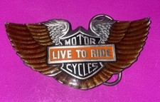 VNTG 1992 Motorcycle Chopper Eagle Wings Live To Ride Biker Enamel Belt Buckle