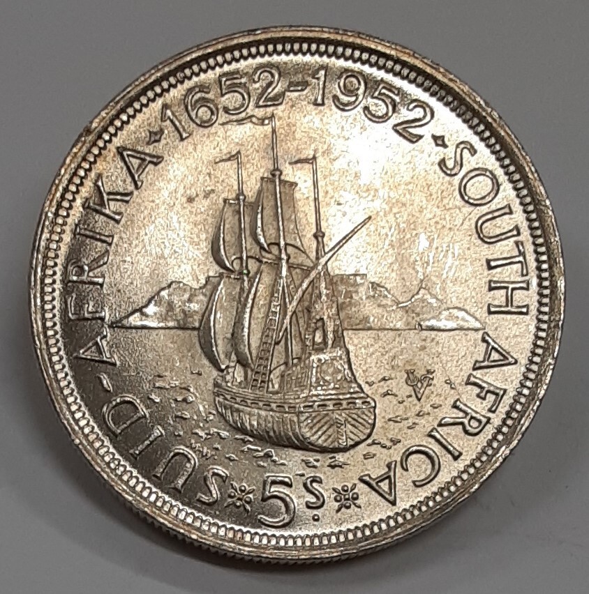 1952 South Africa Silver 5 Shillings King George VI/Cape Town Ann