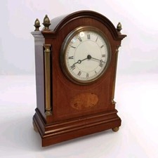 Antique Inlaid Mahogany Mantel Clock 8 Day Timepiece With Key