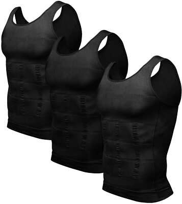 Mens 3 Pack Body Shaper Slimming Tummy Vest Compression Shirt Tank Top Shapewear