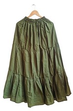 Olive Green Solid Long Frill Skirt Cotton Indian Skirt Women's Clothing Skirt US