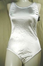 NWT Pumpers Woman's White Satin Sleeveless Leotard  Adult S