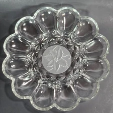 Princess House Fantasia Deviled 12 Egg Server Poinsettia Glass Tray