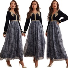 Muslim Women Long Sleeve Maxi Dress Dubai Turkey Evening Party Gown Abaya Caftan