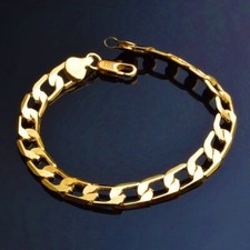 18k Gold Filled Over Brass Mens Cuban Curb Link Chain 8" Bracelet D631