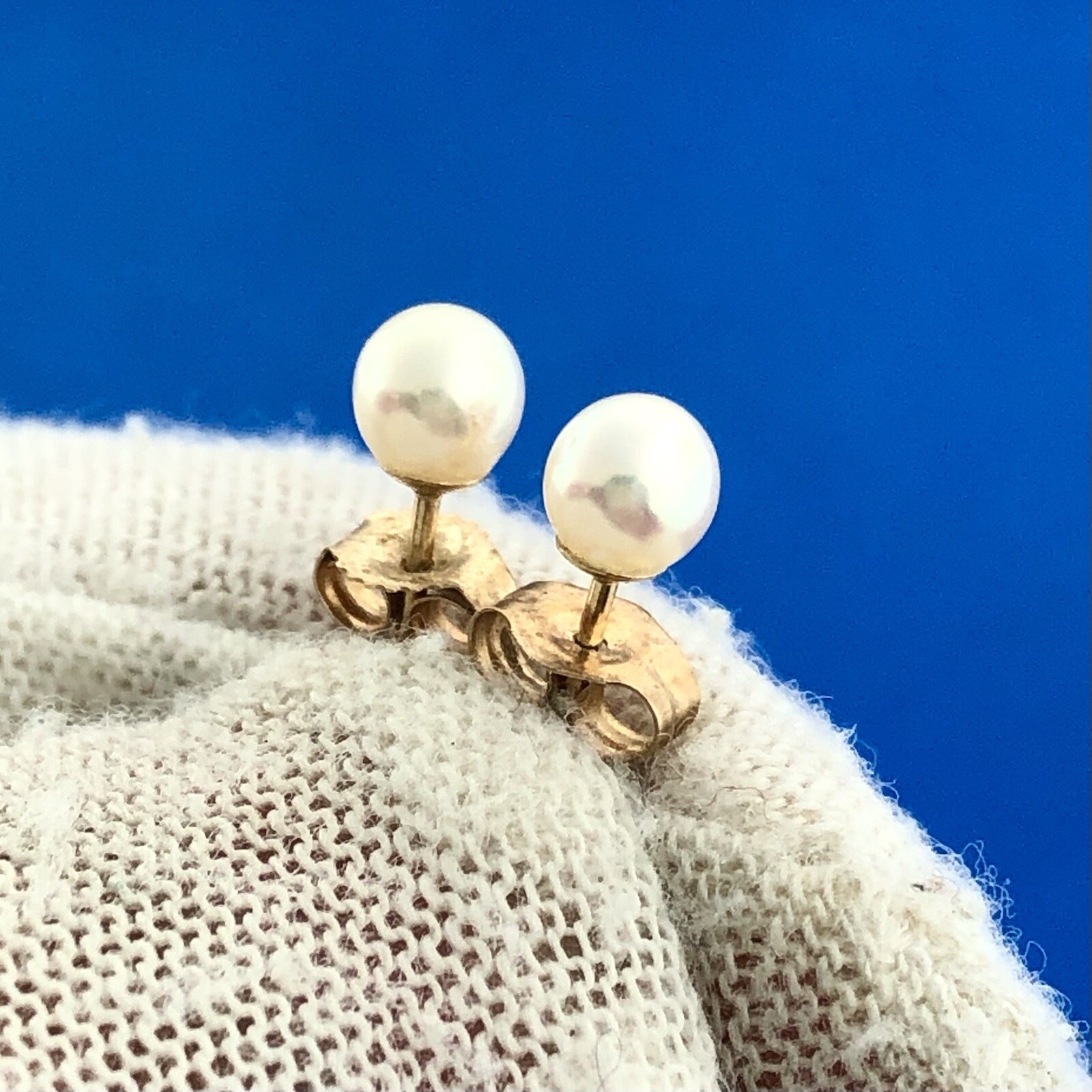 Estate 14K Yellow Gold Pearl Starter Stud Earrings eBay