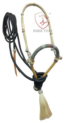 Horse Bosal Set 40 Plait, Western Bosal Rawhide Natural/Black, 11'' Bosal Set.