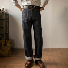 Red Tornado Vintage High Waist Jeans Raw Selvege Denim Pants Paris Buckle Loose