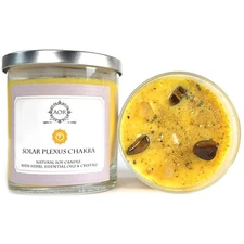  Solar Plexus Soy Chakra Candle w/ Crystals & Herbs Confidence Yoga Wiccan Pagan