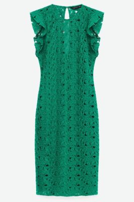 ZARA Guipure Lace Tube Midi Dress Flutter Cap Sleeves Emerald Green  2703/614 XS | eBay