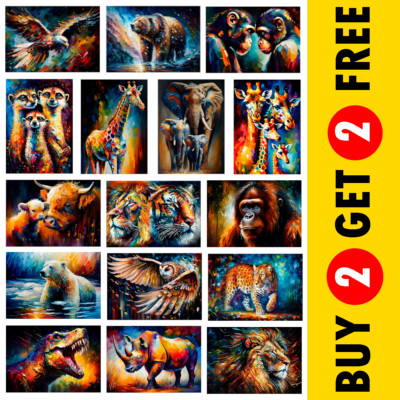 Tierdrucke - bunte Wild Life Bild Poster A3 A4 A5 Wandbilder Dekoration
