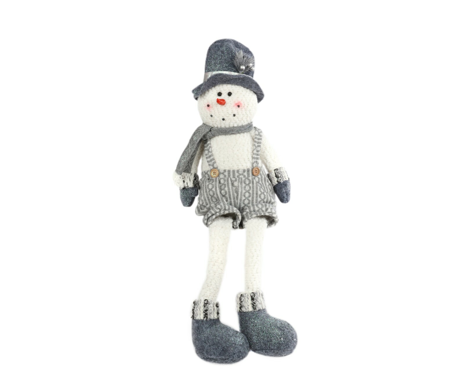JINGLES 70CM SILVER/GREY SITTING SNOWMAN CHRISTMAS DECORATION