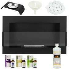 Bio Ethanol Fireplace 650x400 Eco Design Glass Panel Tempered Black + Accessories