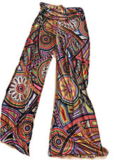 Women's Pants Wide Leg Colorful Print Soft Knit Festival Boho Beach Stretch Med