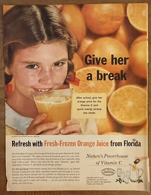 1960 Fresh Frozen Orange Juice From Florida Little Girl Vintage