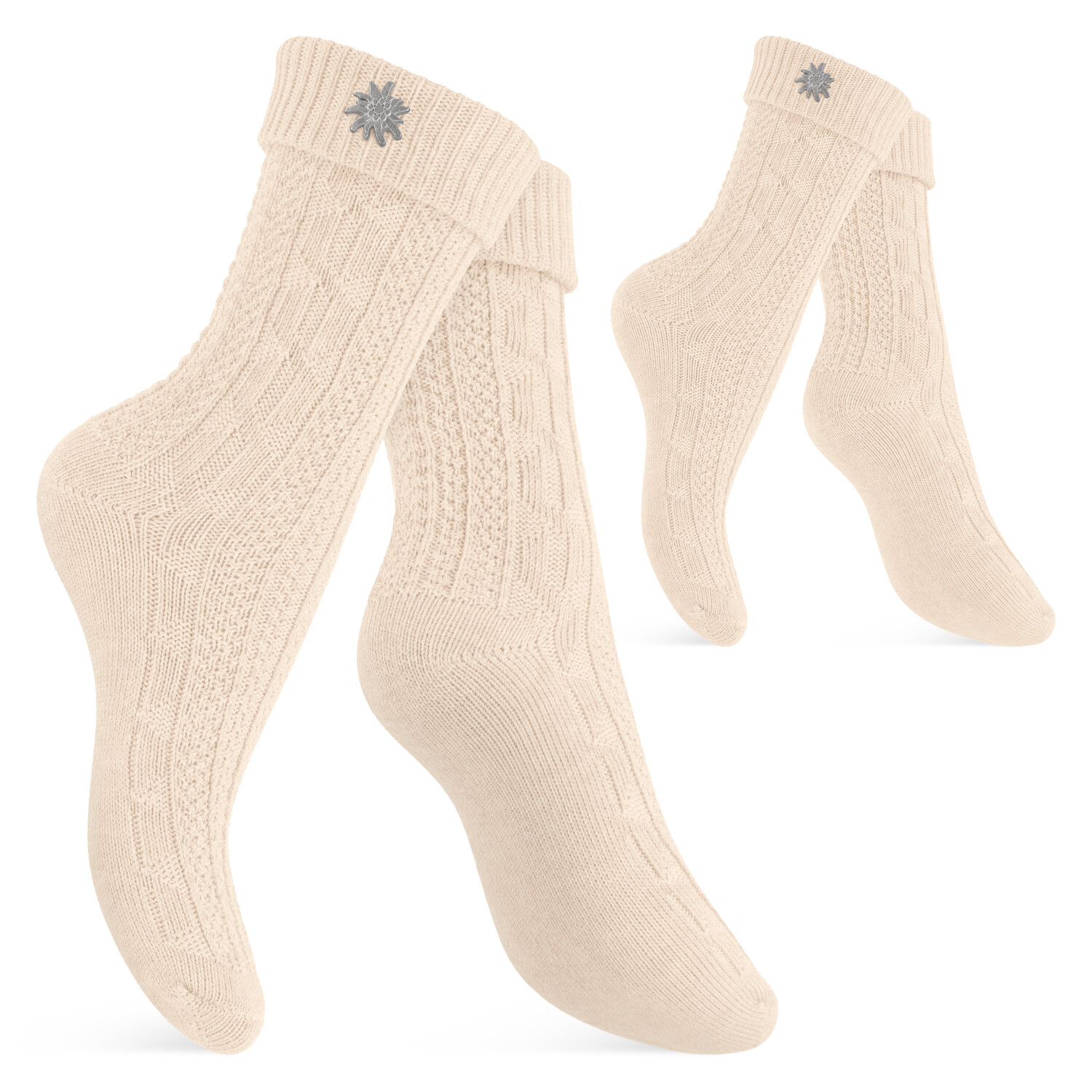 Damen & Herren Trachten Socken (2 Paar) mit Edelweiß-Pin Oktoberfest Strümpfe