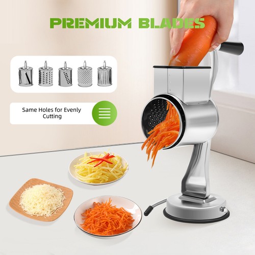 Food Grater Vegetable Rotary Cutter Shredder Carrot Grind Slicer Chopper+5*Blade