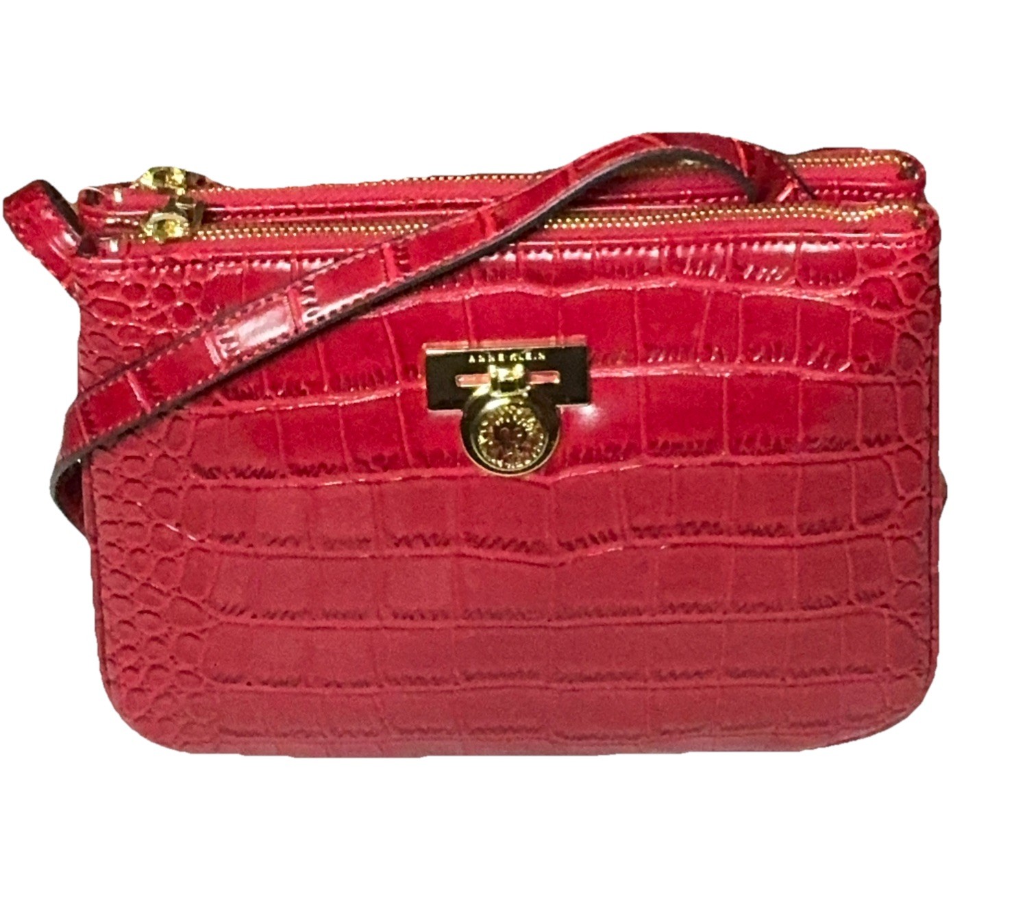 NWT Anne Klein Poppy Red Faux Leather Croc Crossbody, Adjustable Strap 9x7x2.5