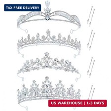 inSowni 4 Pieces Silver Metal Jeweled Pearl Crystal Rhinestone Queen Princess Cr