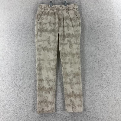 Bevy Flog Dafna Pants Womens Size 26 Gold White Brush Print Pull On Skinny Leg