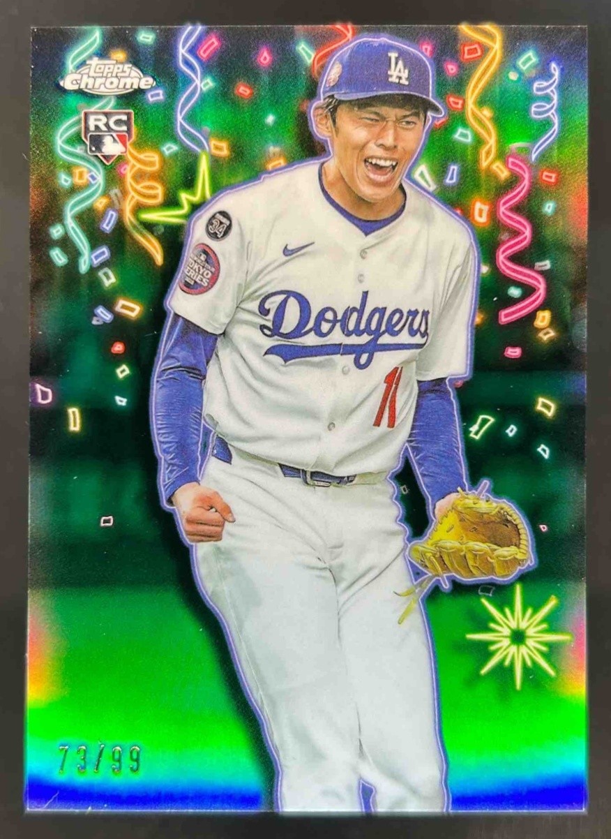 2025 Topps Chrome Update Roki Sasaki Celebracion RC Green Refractor #73/99