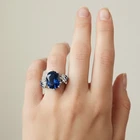 Royal Blue Sapphire Oval 21Ct 925 Sterling Silver White Gold Rings Size 6.75