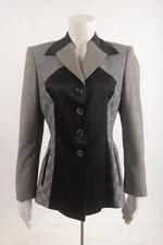 Escada Margaretha Ley Blazer Suit Jacket Black White Sz 36 US S Psychedelic 80s