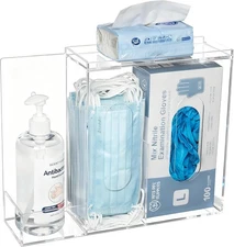 SEANADO Face Mask Dispenser 3 Compartment Acrylic Glove Box Holder Hygiene Stati