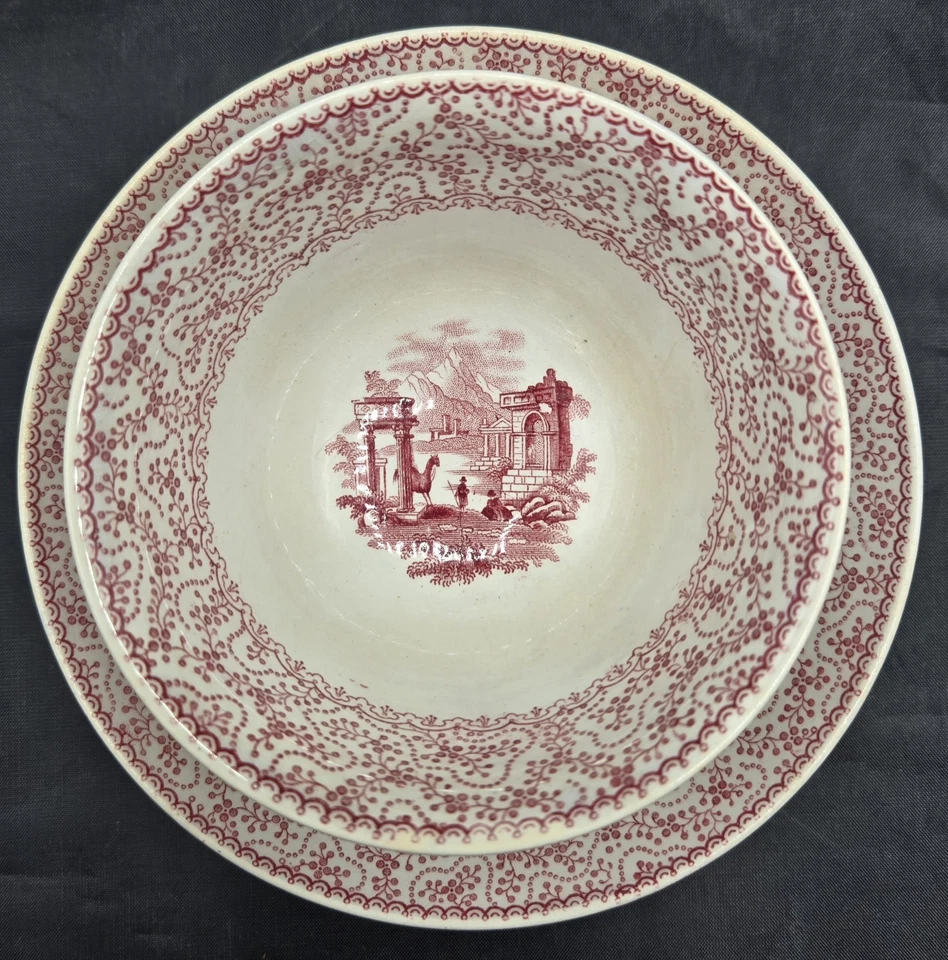 Pantheon Staffordshire Red Transferware Teacup & Saucer c.1842 Ridgway Morley - Image 4 of 4