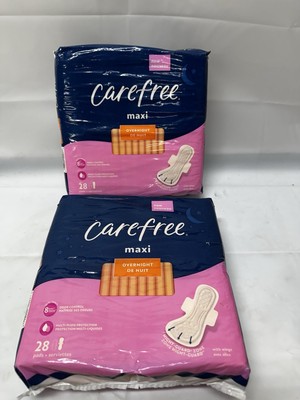 2- NEW 28-Pack Carefree Maxi Overnight Pads w/ Wings   8 Hour   56 Total
