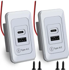 2 Pack RV USB Outlet 12V-24V Wall Mount, Dual USB Charger, USB-A & USB-C Output