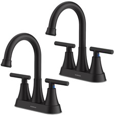 Matte Black Centerset Bathroom Faucets 2 Pack - 360 Swivel with Pop-Up Drain