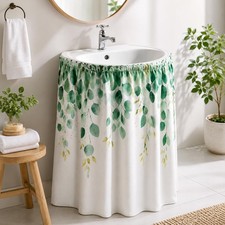 Fabric Sink Skirt Eucalyptus Leaf Diamond Waterproof Bathroom Self Stick Adhe...