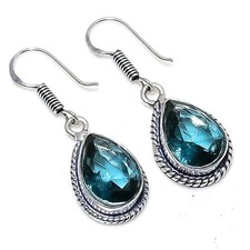 London Blue Topaz Gemstone 925 Sterling Silver Earrings Size 1.30" For Gift