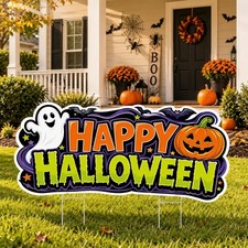 Large Happy Halloween Yard Sign with Stakes Halloween Lawn Decor