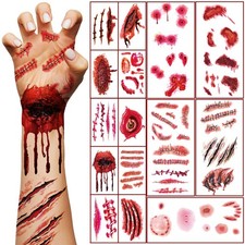 30 Sheets Halloween Fake Scars Tattoos Makeup Kit, Blood Large, Red