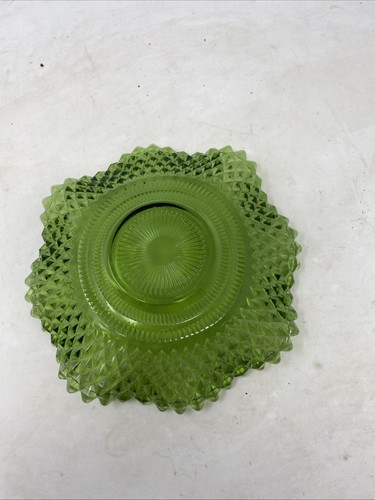 Indiana Glass Green Diamond Point Ruffled Dish Vintage EUC - Picture 2 of 8