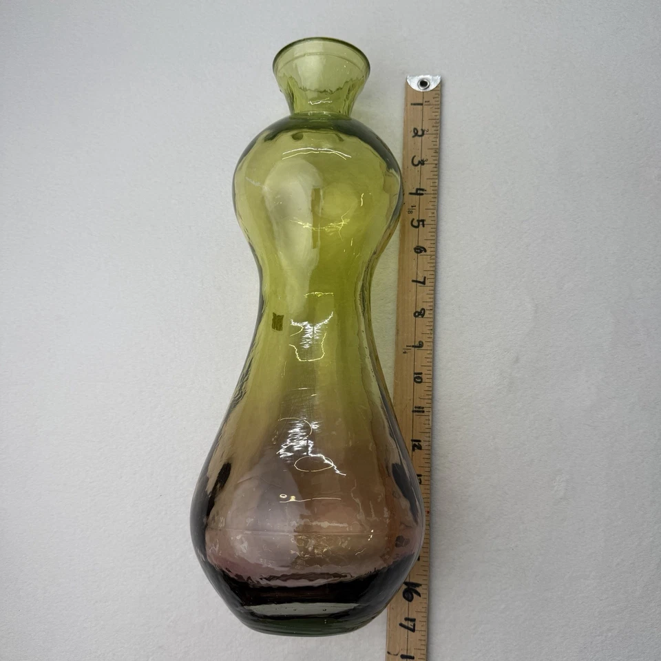 Hand Blown Spanish Art Glass Decanter Ombre Olive Amber Plum Genie Bottle W Plug - Image 2 of 4