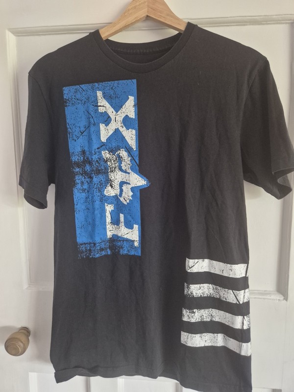 Fox Racing Men's Black Graphic T Shirt Blue White Logo Print Size Medium