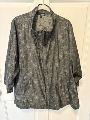 Sun Kim Black Gray Boxy Wind Zip Up Art  Women Lightweight Jacket Coat 1x Plus