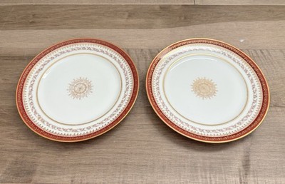 Antique GDA Limoges France 8.5  Set Of 2 Red & Gold Floral Trim Porcelain Plates
