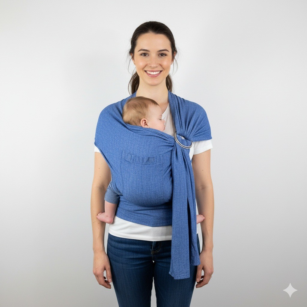 Maya Wrap Blue Cotton Ring Sling Baby Carrier Medium Made in