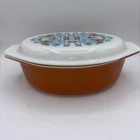 Vintage Pyrex Aztec Navajo 2 1/2 Quart #045 Oval Orange Casserole  with Lid