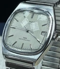 Vintage 1979 Timex Viscount Automatic - TV Cushion Case - Silver Dial - Runs