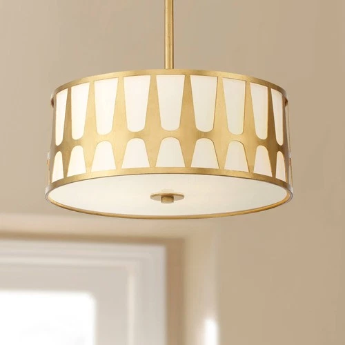 Crystorama Royston 15" Wide Antique Gold Drum Pendant Light - Picture 1 of 6