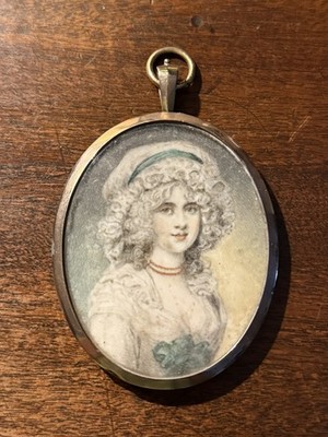 Antikes Miniatur 18. Jahrhundert Portrait einer Frau mit Haararbeit Trauerrücken 