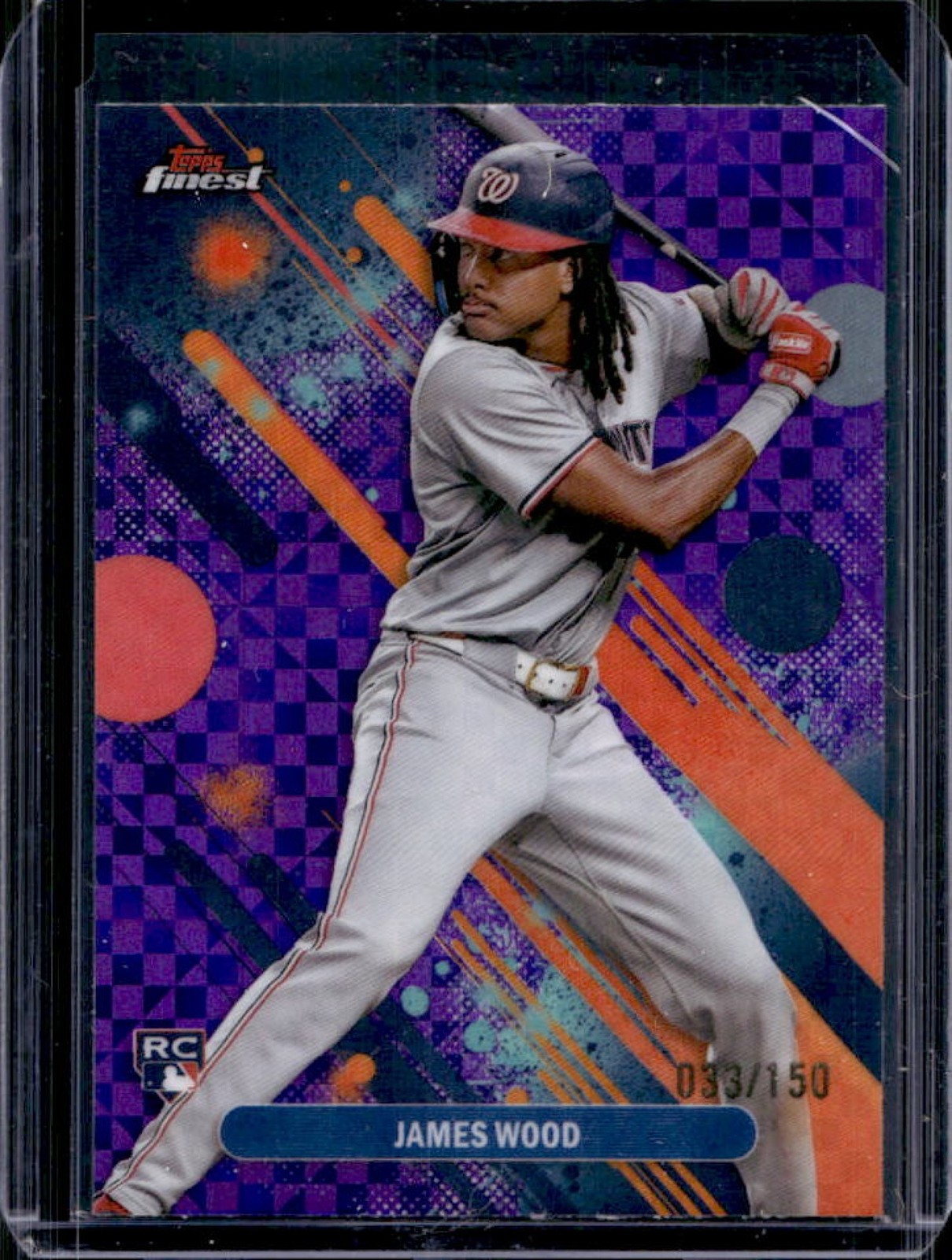 2025 Topps Finest James Wood Common RC Purple X-Fractor Rookie #/150 Nationals