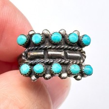 Vintage Zuni Native Snake Eye Turquoise Silver Ring Size 6.5